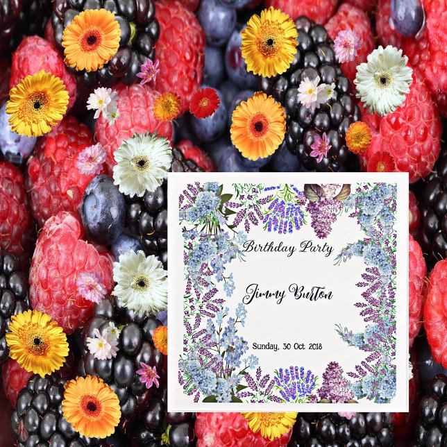 Kids Soft Pastel Blue Lilac Hydrangea Bud Birthday Paper Dinner Napkins (Kids Soft Pastel Blue Lilac Hydrangea Bud Birthday Paper Dinner Napkins)