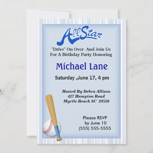 Kids Softball Birthday  Invitation