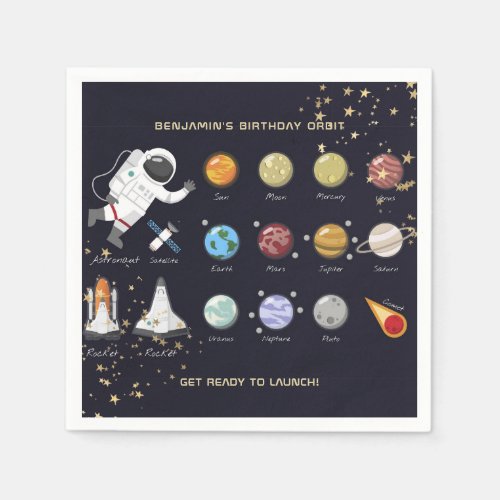 Kids Solar System Astronaut Monogram Birthday  Napkins
