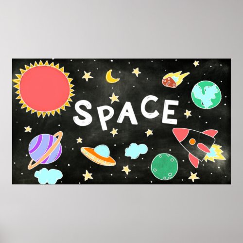 Kids Solar System Modern Graphic Space Wall Poster