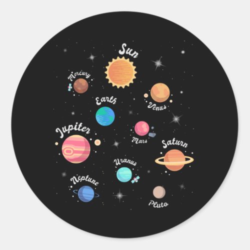 Kids Solar System Planets Knowledge Outer Space Classic Round Sticker