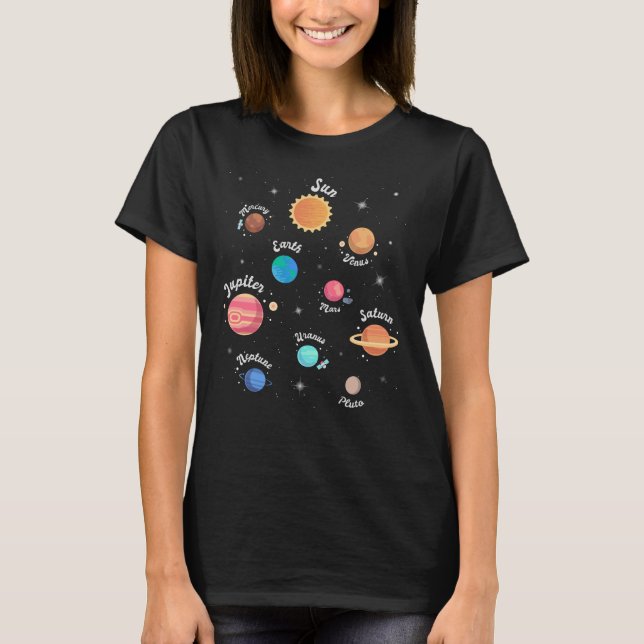 Kids Solar System Planets Knowledge Outer Space T-Shirt (Front)