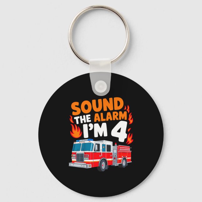 Kids Sound The Alarm I'm 4 Years Old 4th Birthday  Keychain (Front)
