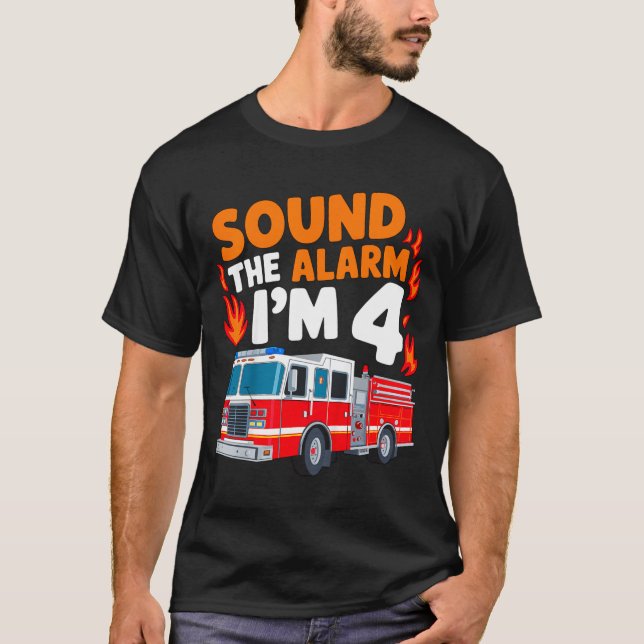Kids Sound The Alarm I'm 4 Years Old 4th Birthday  T-Shirt (Front)