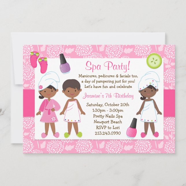Kids Spa Birthday Party African American Invitation (Front)