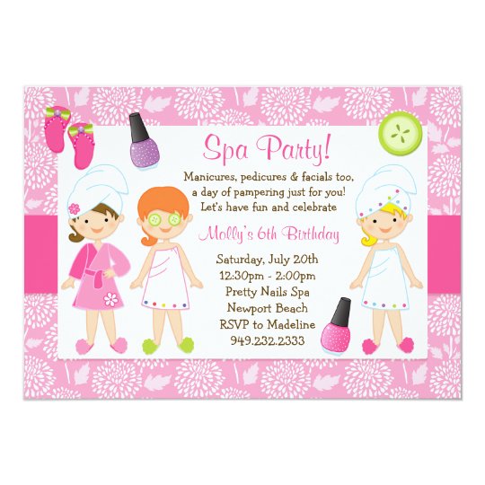 kids spa birthday party invitation zazzle com spa birthday party invitation template