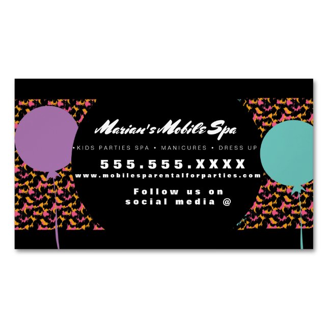 Kids Spa Bus Party Rental Animal Print  Business Card Magnet (Front)