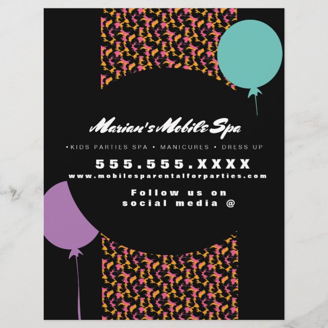 Kids Spa Bus Party Rental Animal Print  Business  Flyer (Front)