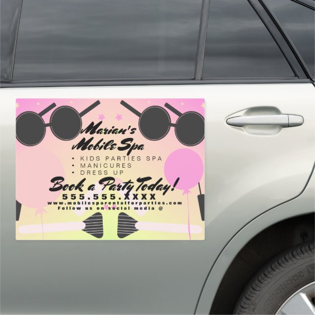 Kids Spa Bus Party Rental Gradient Pink Yellow  Car Magnet (In Situ)
