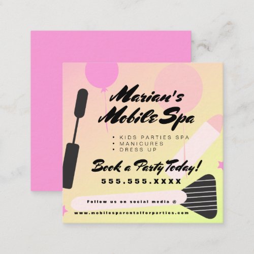 Kids Spa Bus Party Rental Gradient Pink Yellow Square Business Card