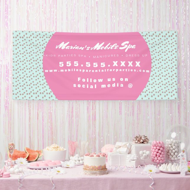 Kids Spa Bus Party Rental Pink Dots Banner (Party)