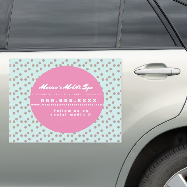 Kids Spa Bus Party Rental Pink Dots Business  Car Magnet (In Situ)