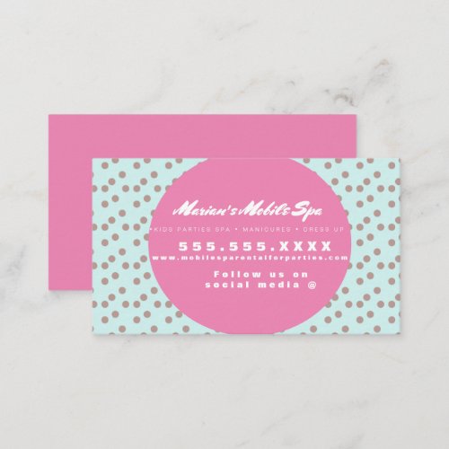 Kids Spa Bus Party Rental Pink Dots Business Card