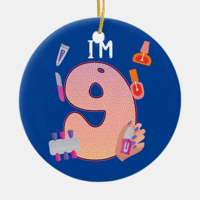 Kids Spa Makeup 9th Birthday for Little Girl Ceramic Ornament (Front)