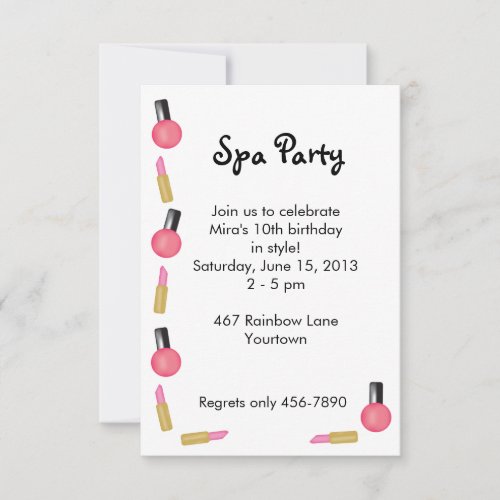 Kids Spa Party Invitation with Cosmetics