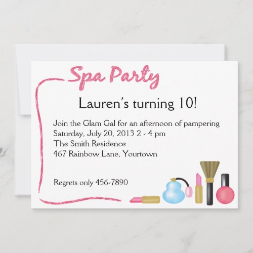 Kids Spa Party Invitation with Lipstick Border