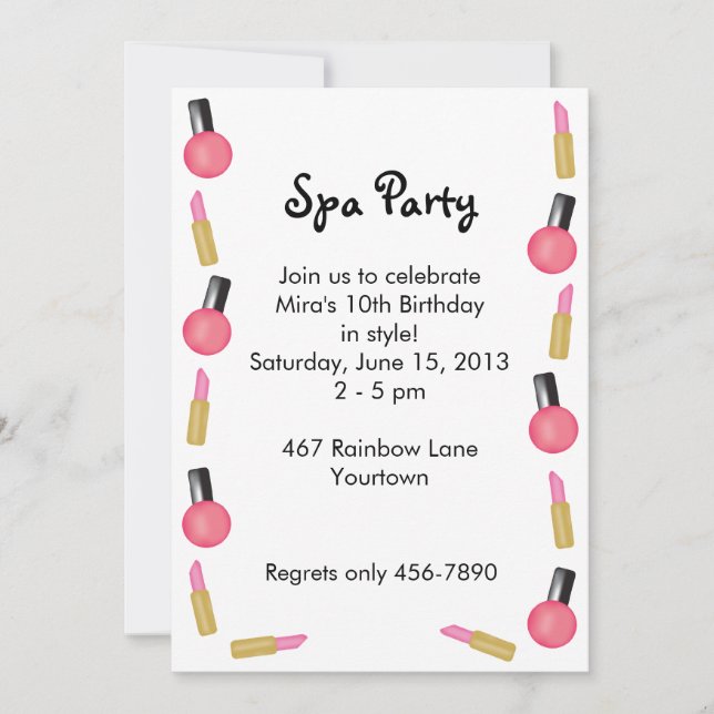 Kids Spa Party Invitations with Cosmetics (Front)