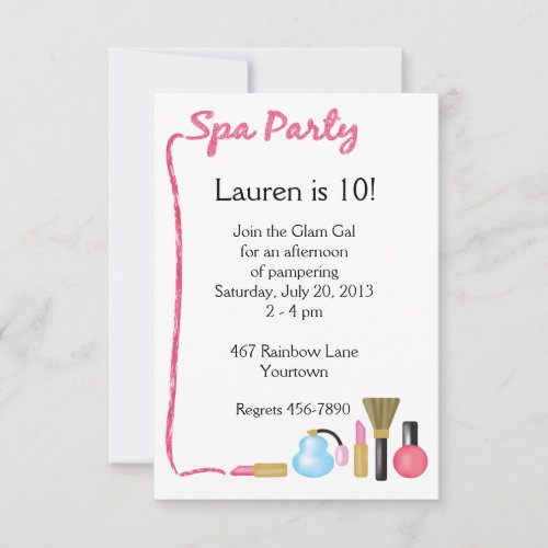 Kids Spa Party Invitations with Lipstick Border