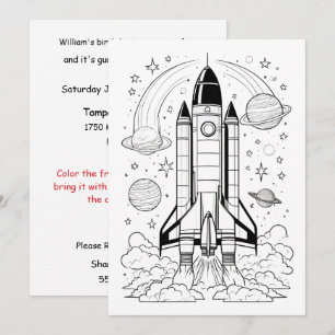 Kids Space Coloring Party Digital Download Invite