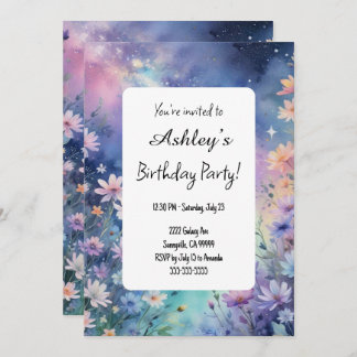 Kids Space Flower Themed Birthday Party Invitation
