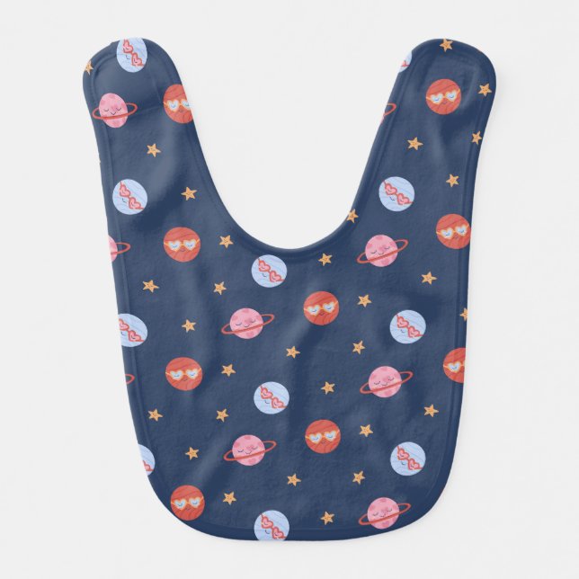 Kids Space Mini Pattern with Planets & Stars Baby Bib (Front)