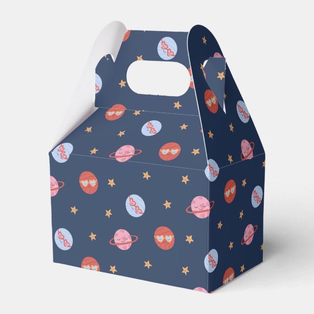 Kids Space Mini Pattern with Planets & Stars Favor Boxes (Front Side)