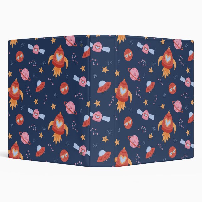 Kids Space Pattern with Rockets & Planets 3 Ring Binder (Background)