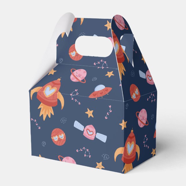 Kids Space Pattern with Rockets & Planets Favor Boxes (Front Side)