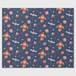Kids Space Pattern with Rockets & Planets Wrapping Paper