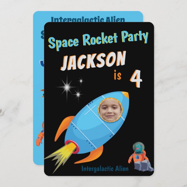 Kids Space Rocket Birthday Invitation (Front/Back)