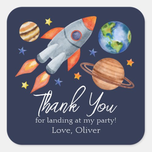 Kids Space Theme Birthday Thank You Square Sticker
