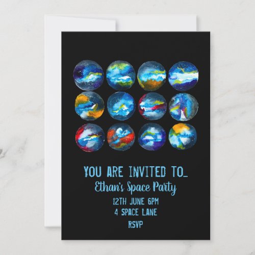 Kids Space theme party invitation