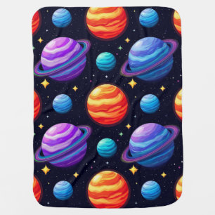 Kids Space Theme Pattern Cartoon Planets 🪐 Baby Blanket