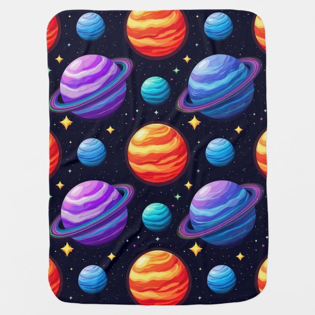 Kids Space Theme Pattern Cartoon Planets 🪐 Baby Blanket (Front)