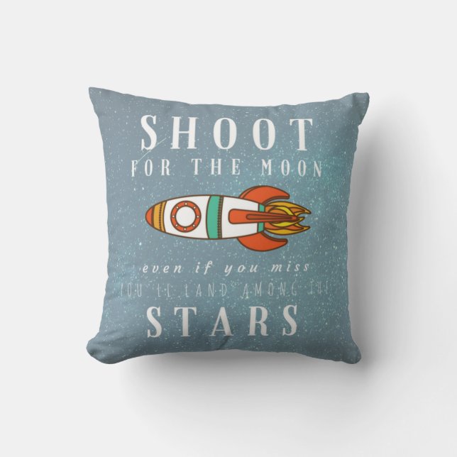Kids Space Theme Shoot For the Moon Quote Pillow (Front)