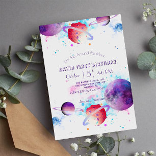 Kids Space Trip Around the Planet 1st Birthday Invitation