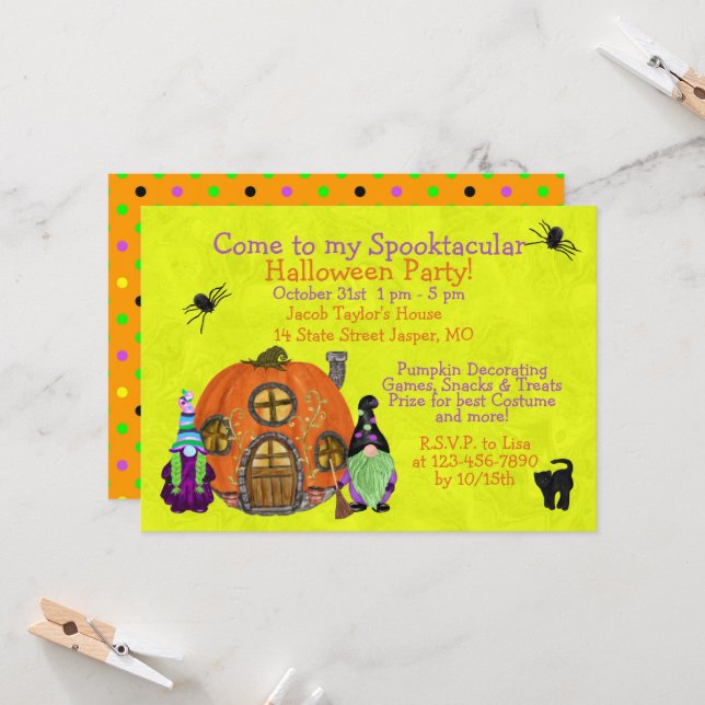 Kids Spooktacular Gnomes Halloween Party Invitation (Front/Back In Situ)