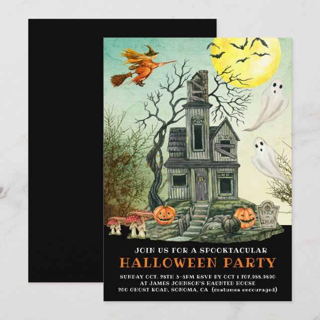 Kid's Spooktacular Haunted House Halloween Party Invitation (Front/Back)