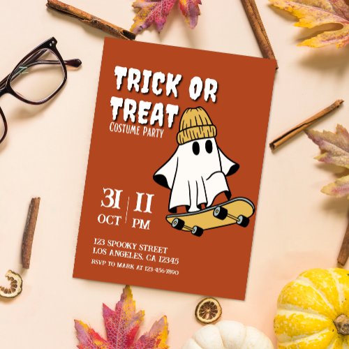 Kids Spooky Ghost Halloween Costume Party Invitation