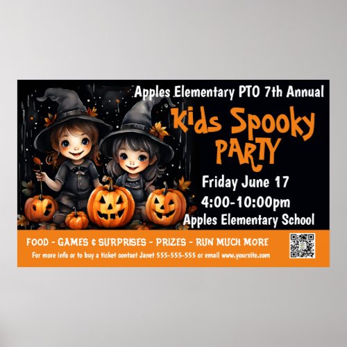 Kids spooky party Fundraiser PTO PTA Church Banner Poster