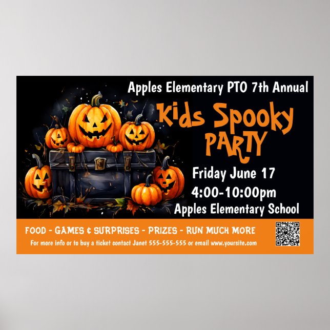 Kids spooky party Fundraiser PTO PTA Church Banner Poster (Front)