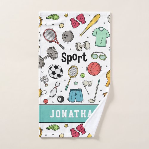 Kids Sport Pattern Boys Name Colorful Athletic Fun Hand Towel