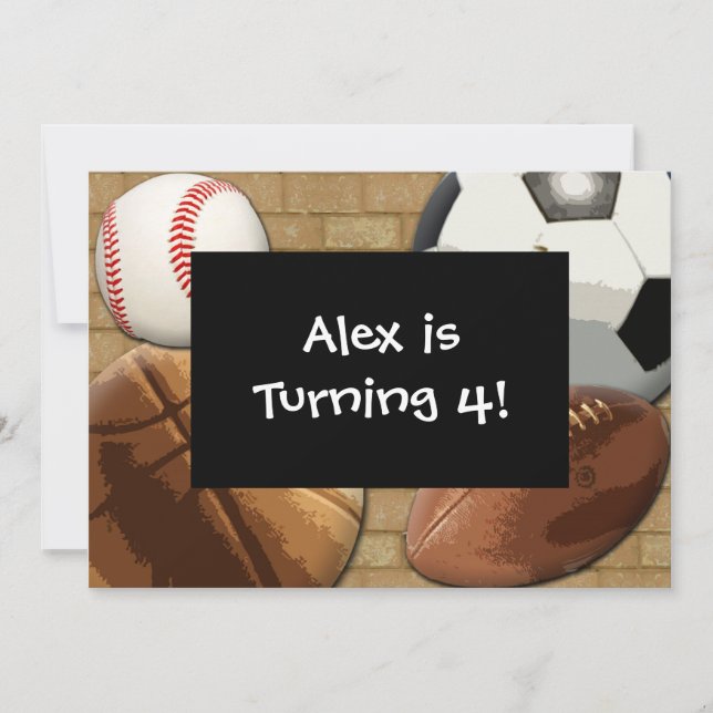 Kids Sports All-Star Birthday Custom Invitation (Front)