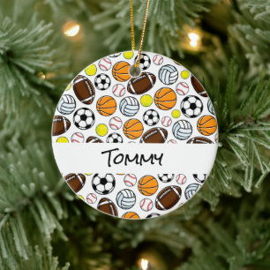 Kids Sports Balls Player NAME Fun Ceramic Ornament