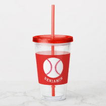 Kids Sports Baseball Athletic Personalized Red Acrylic Tumbler