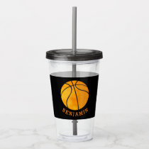 Kids Sports Basketball Athletic Personalized Black Acrylic Tumbler