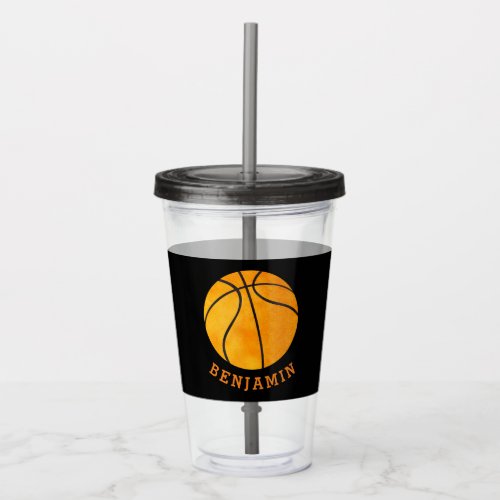 Kids Sports Basketball Athletic Personalized Black Acrylic Tumbler