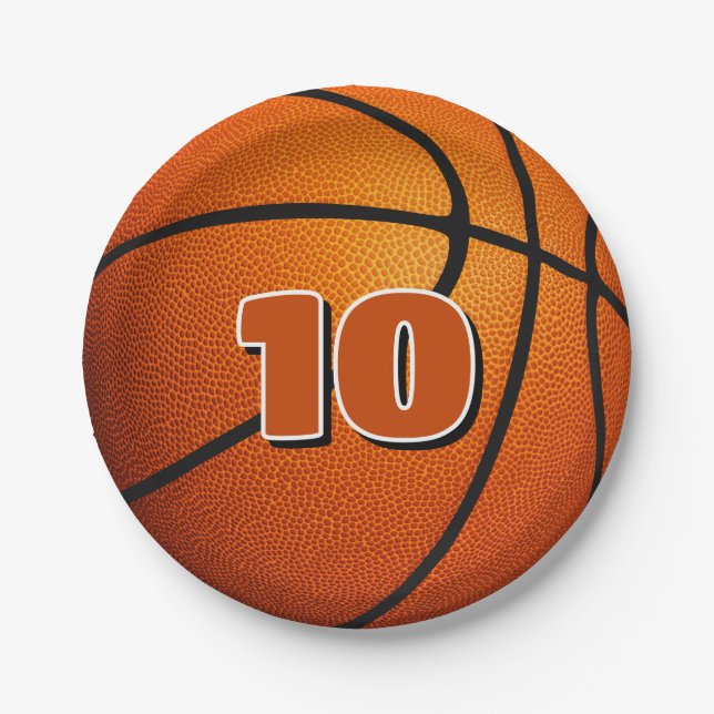 kids sports birthday party basketball paper plates (Front)