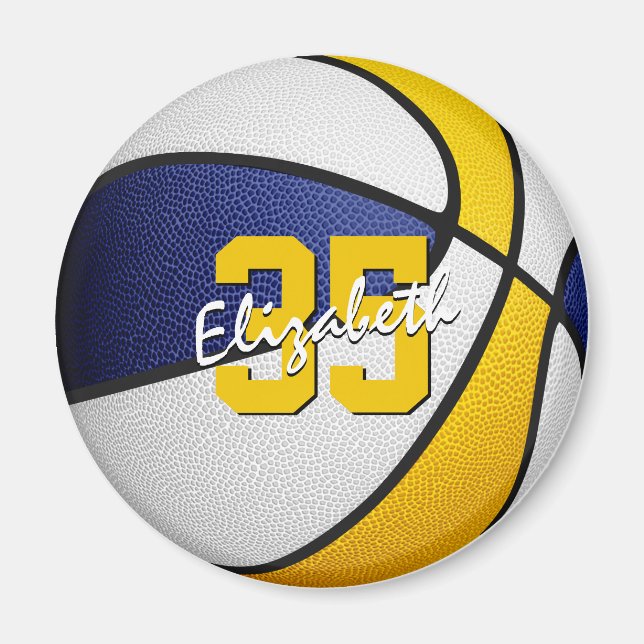 kids sports blue gold team colors basketball magnet (Front)