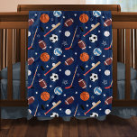 Kids Sports Equipment Pattern On Blue Baby Blanket at Zazzle